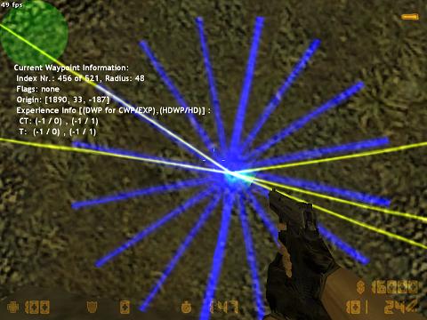 A waypoint and its radius indicators viewed from above